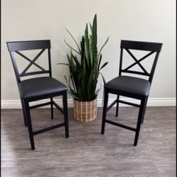 26" Wood Bar Stools Set of 2, Counter Height Bar Stools with Classical X-Shaped Back, Solid Barstool