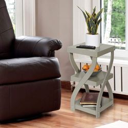 Twist Side End Table Modern Accent Table Nightstand with Distressed Finish, Wood set of 2
