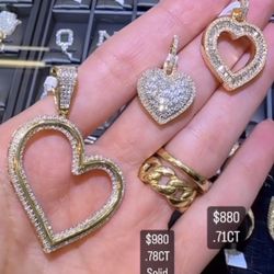 10k Natural Diamonds Yellow Gold Hearts Pendant