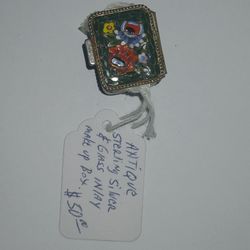Antique Sterling Silver With Glass Inlay Makeup Box
