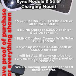 10 Blink Mini, 5 Blink 3rd Gen Outdoor Cameras, 2 Sync Module & Solar Charging Mount