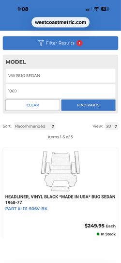 1968 to 1977 VW Headliner