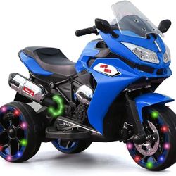 12V Kids Ride On Motorcycle - 3-Wheel Electric Motorcycle for Boys & Girls with LED Lights, NEW 
