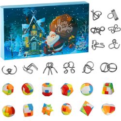 Advent Calendar with Brain Teaser Puzzles, Christmas Countdown Jigsaw Calendar, Puzzle Plaything with Coil and Plastic, Decompression Gadget,