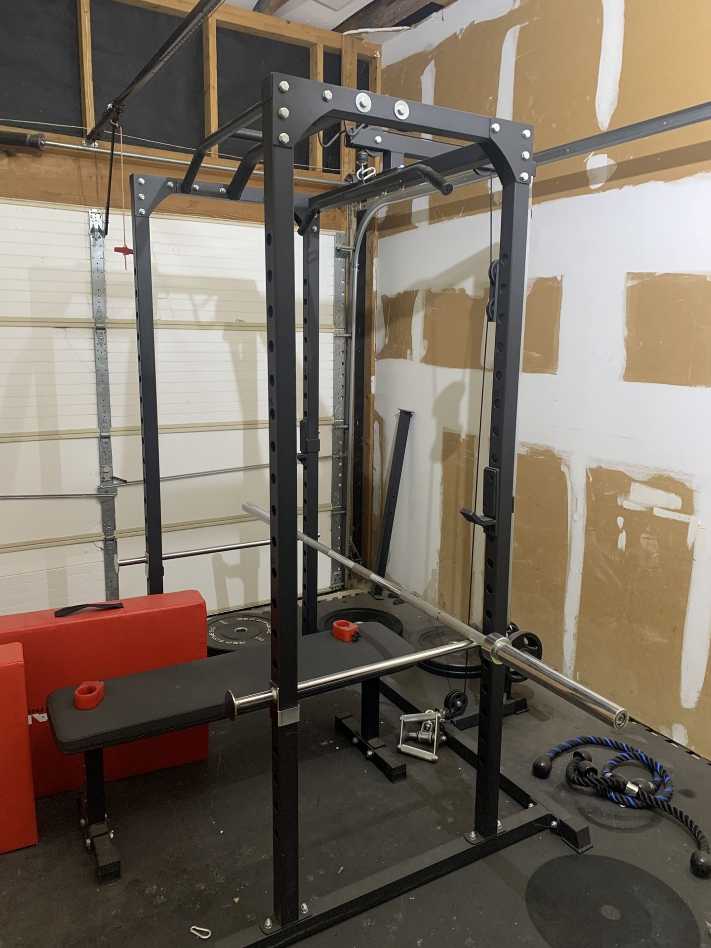 Home Gym: Power rack, weights, bench, lat pulldown/row - $800 