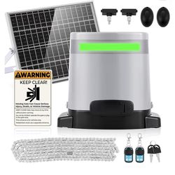 1300lbs Solar Sliding Gate Opener Chain Drive with Built-in Backup Battery, WiFi Remote Control, IR Sensor, Automatic Gate Motor for Heavy Driveway Sl