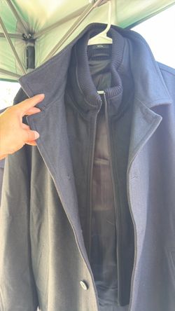Navy Blue Wool Blend Overcoat