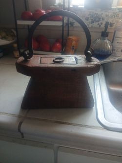 Antique Wooden Box with Iron Handle