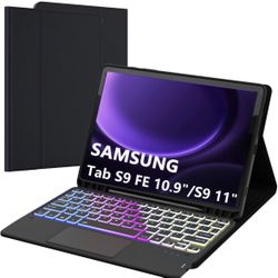 for Samsung Galaxy Tab S9 FE 10.9"/S9 11" Keyboard Case: 3 Zone 7 Colors Backlit Trackpad Keyboard for Galaxy Tab S9 FE 2023 - Detachable Smart Touchp