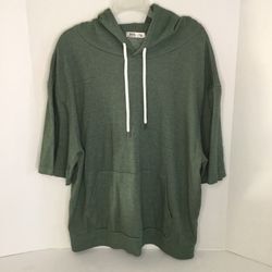 Like New Short Sleeve Hoodie Fleece Lining Green Pull Over Shirt Size 3XL