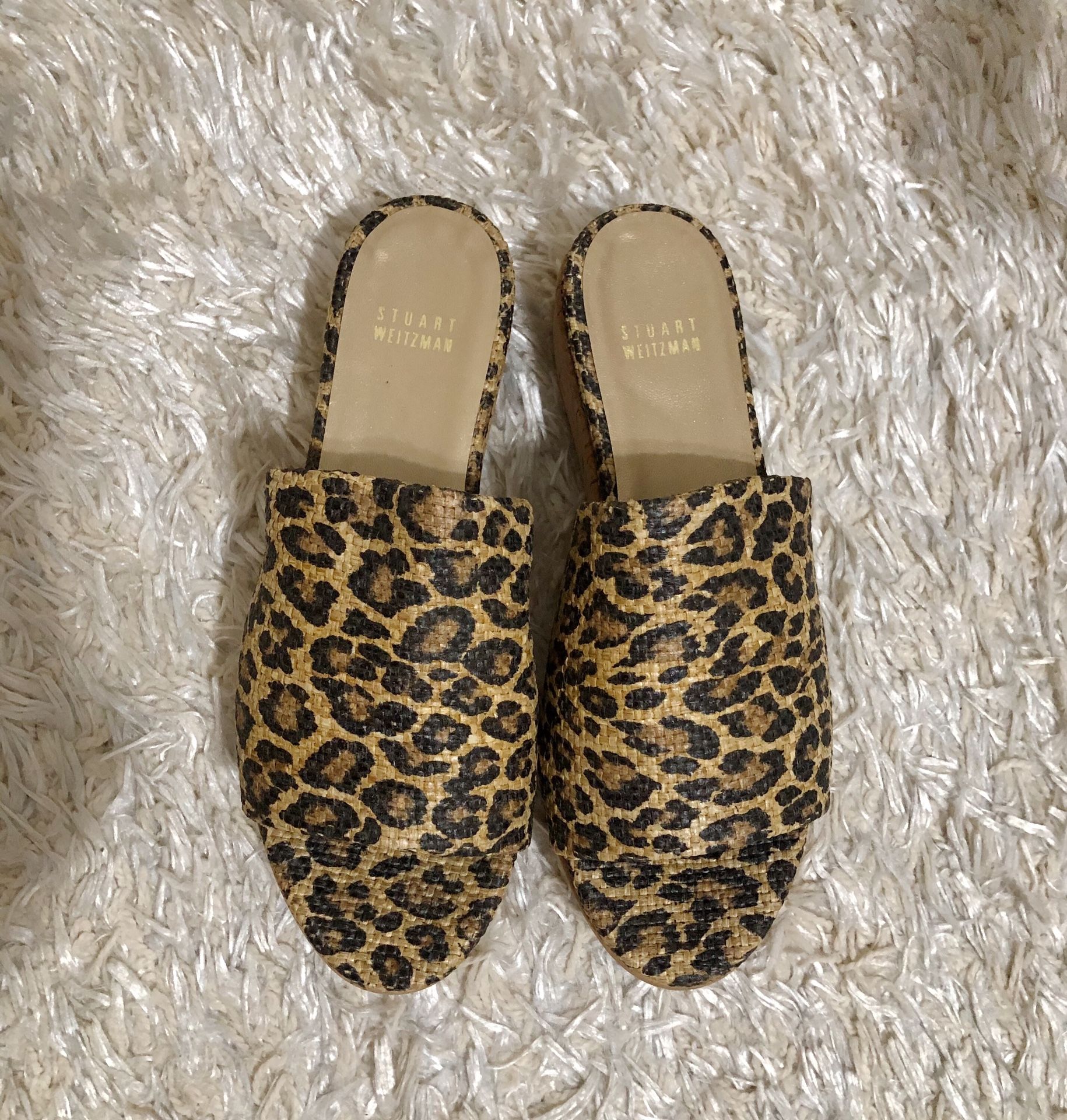 Stuart Weitzman flatout leopard-print wedge slides size 7.5