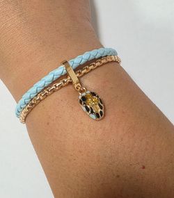 Light Blue Braided Leather Bracelet Set with Serpentine Charm