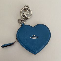 Coach Heart Pouch Keychain Bag Charm BRIGHT BLUE CP368 NWT
