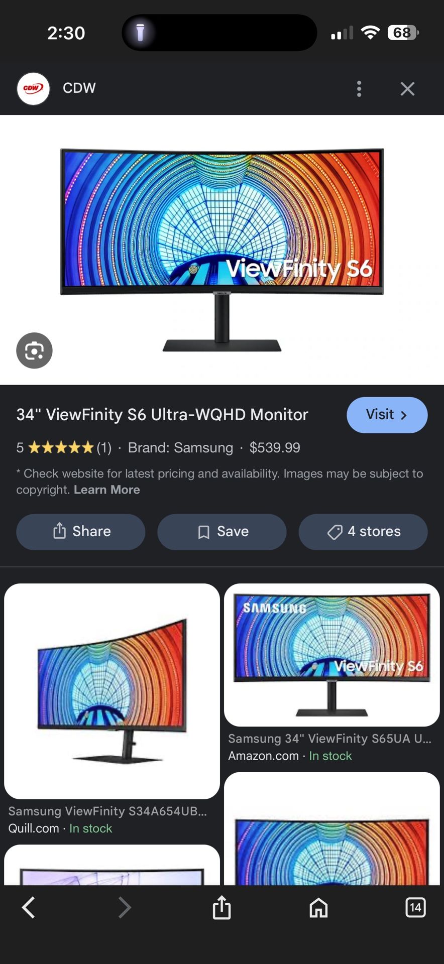 34 Inch View Finity S6 Computer Monitor