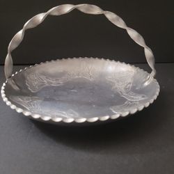 Vintage Wrought Faberware Etched Aluminum Bowl/Plate/Dish with Twisted Handle
