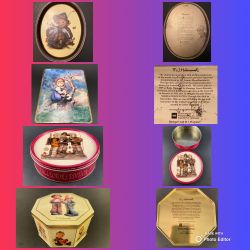 Vintage HUMMEL Tin Lot—1 Decorative Serving Tin & 3 Tin Boxes