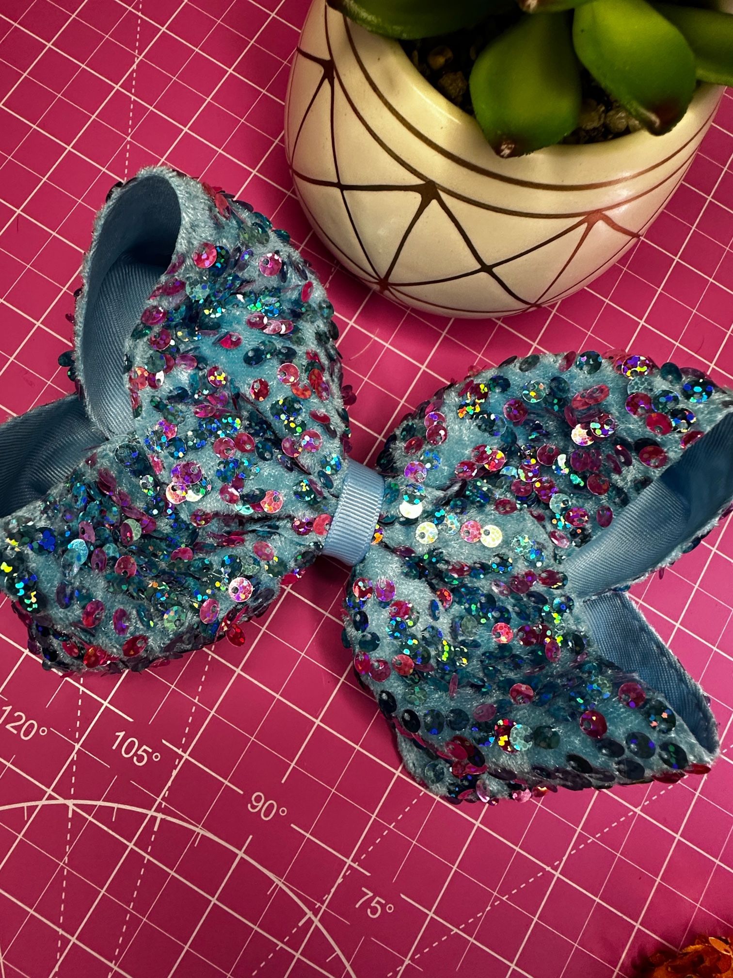Sparkly Blue Sequin Hair Bow for Girls - Large Glitter Bow with Alligator Clip,