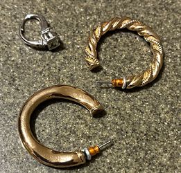 Mixed Lot Hoop Earrings Gold & Silver Tone Clear Round CZ Prong Set Post