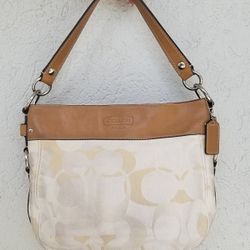 Coach F14711 Signature C + Leather Trim Zoe Hobo/Shoulder Bag EXC

