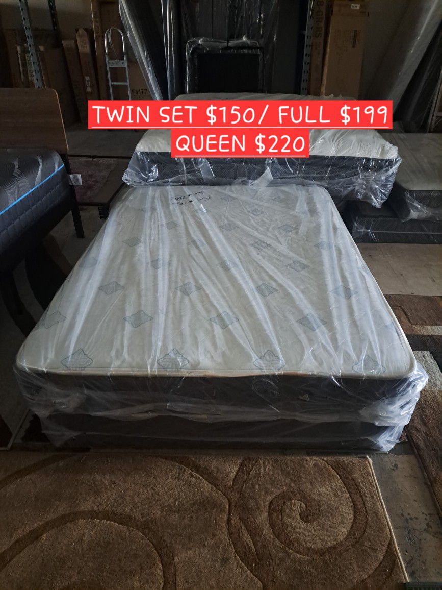 MATTRESS AND BOX SPRING. TWIN $160/ FULL $199/QUEEN $220