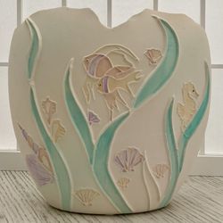 Shadrak 1989 Pottery Vase- Sea life - Handmade & Signed