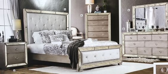Carlos Furniture:::: Bedroom Set Loraine collection::: Queen bed , nightstand, Dresser , Mirror + Free chest