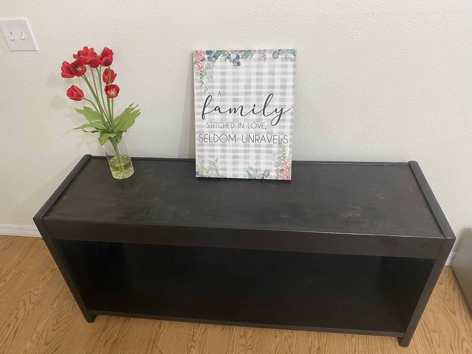 Modern Black Solid Wooden Console Table Entry Table with distressed like with brownish black top