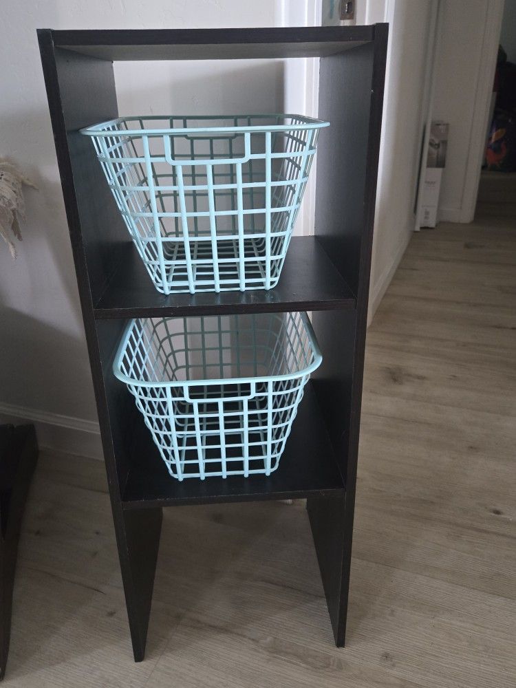 Black Cube Shelf With Two Baskets