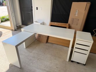 IKEA Malm white L shape desk with pullout extension
