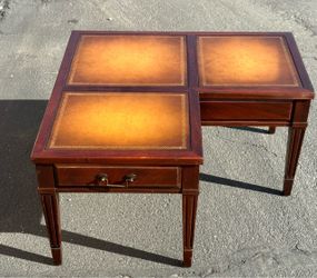 Mahogany End Table with Leather Top Inlays