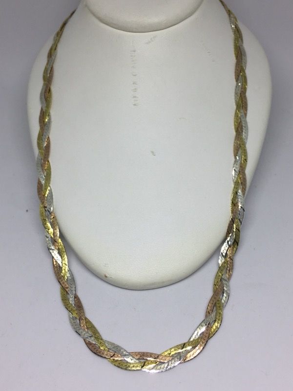 925 Tri-Color Braided Herringbone Necklace