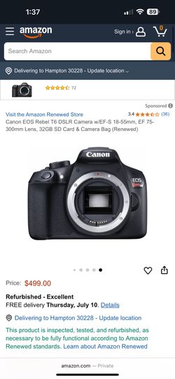Canon EOS Rebel T6 Camera - Like new