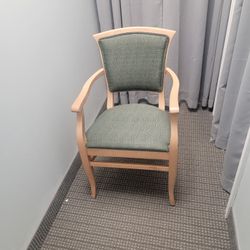 4 Green Fabric and Wood Chairs