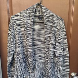 Black  Gray & White Cardigan Open Front Sweater L.
