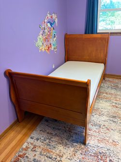 Twin Sleigh Bed Frame Cherry Wood with mattress