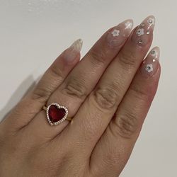 New 10k Gold Red Heart Ring
