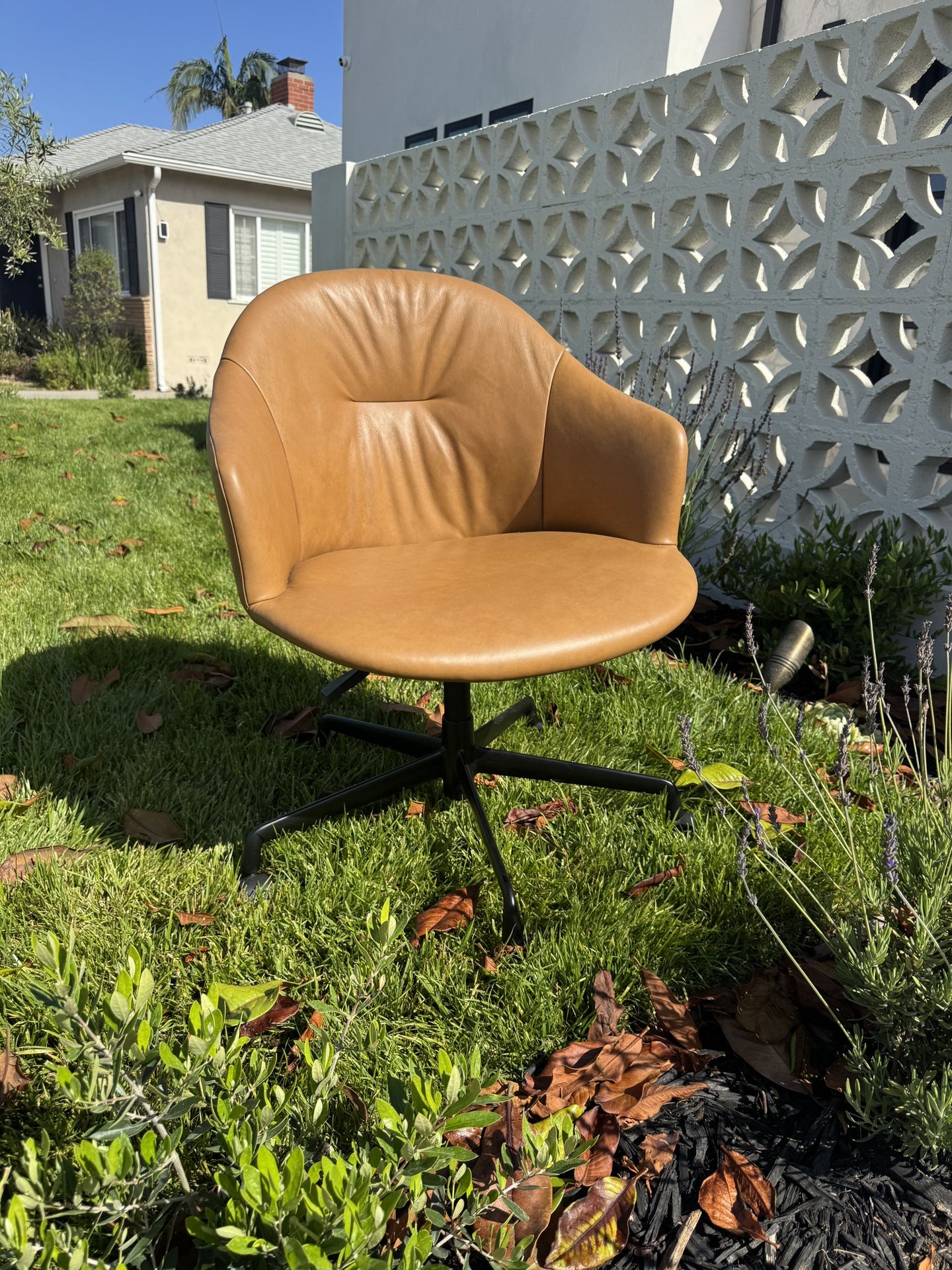 Article Saddle Tan Leather Rolling Desk Chair
