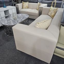 Brand New Cream Air Leather Modern Sofa + Loveseat 2PCs Set