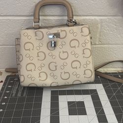 Guess Cream and Brown Mini Bags with Signature Pattern