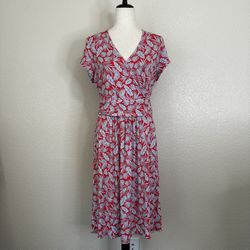 Boden Lola Jersey Stretch Red Blue Midi Dress, Size 10L