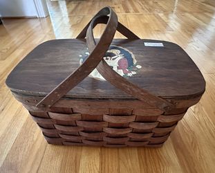 Old Hand Painted Picnic Basket