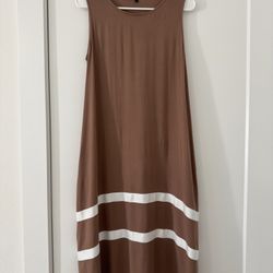 Sleeveless Brown Dress with White Stripes