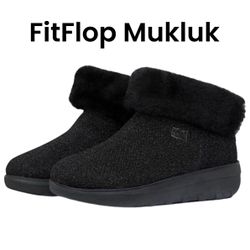 LIKE NEW! FitFlop Mukluk III Metallic Ankle Boots All Black