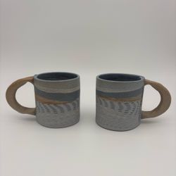 VTG 1995 Buzzard Mountain Pottery Neriage Mug Pair Susy Siegele Michael Haley