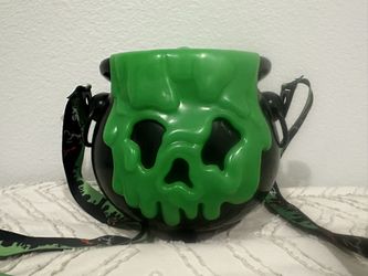 Disney Parks Halloween Poison Apple Skull Cauldron Popcorn Bucket with Strap