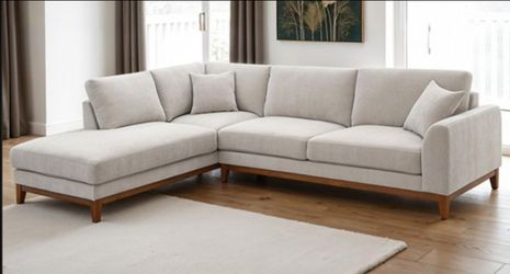 Brand New Grey Super Plush Chenille Mid-Century Modern Style Sectional Sofa