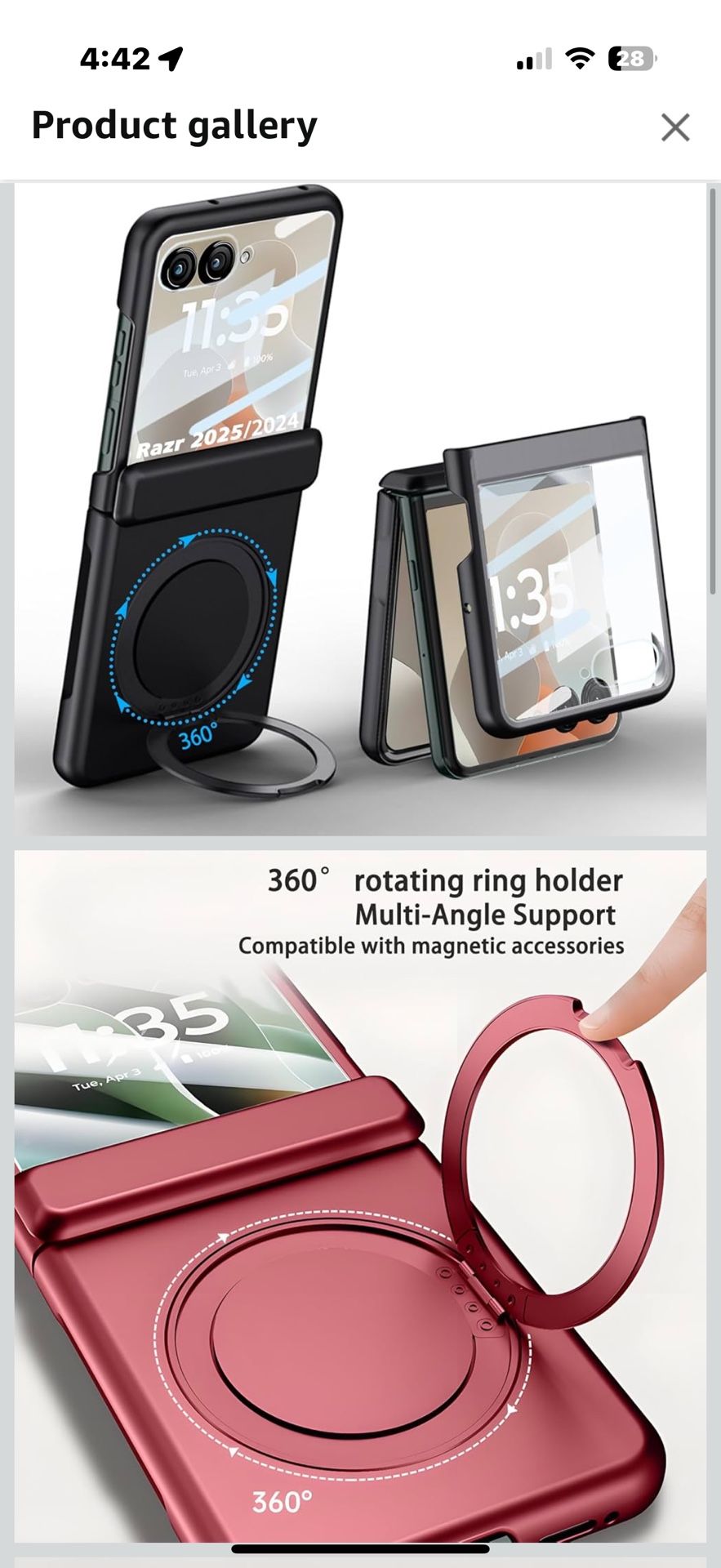 Case for Motorola Razr 2025/2024 Case with Hinges Protection & 360° Spin Magnetic Ring Stand