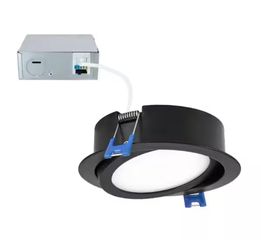 Maxxima 4 in. 5 CCT Slim Recessed LED Gimbal Downlight, Black Trim, 700 Lumens, Color Selectable 2700K-5000K=N7-438