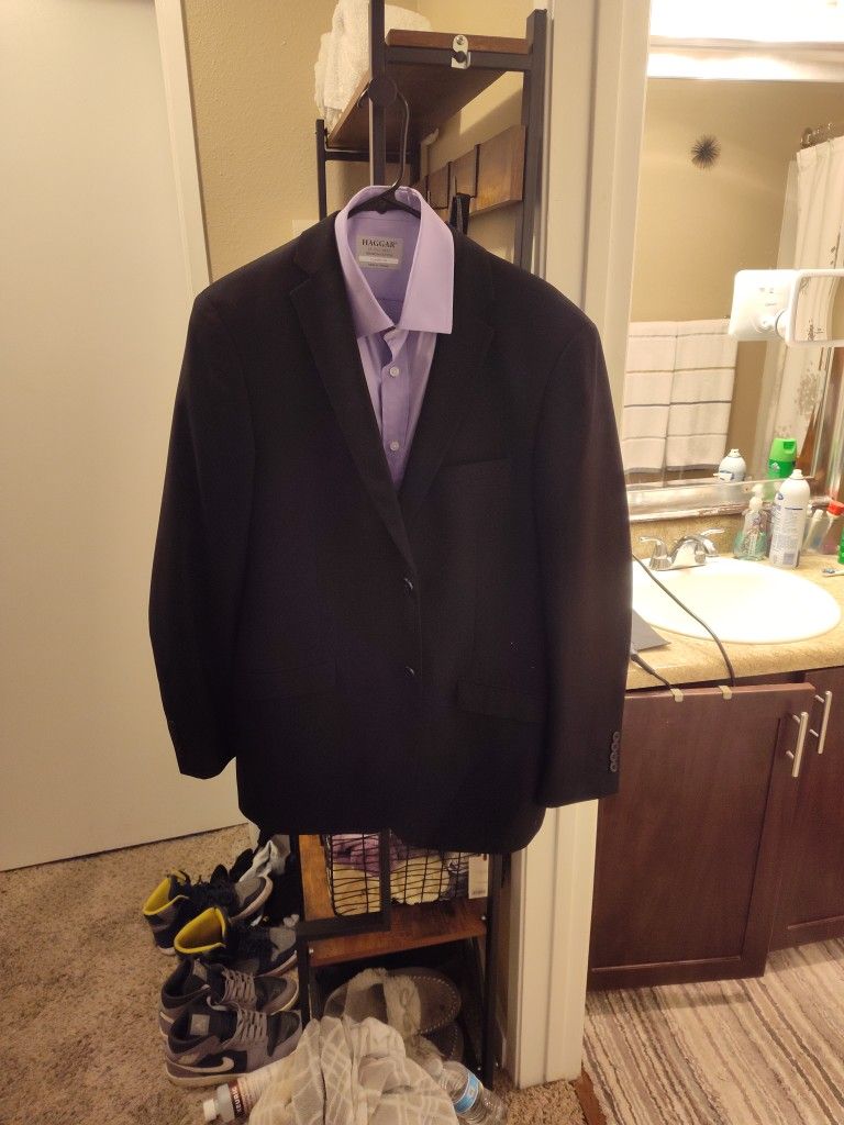 dress shirt and tux coat with shoes
