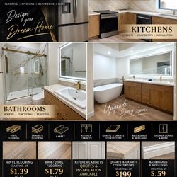 Luxury Vinyl Flooring, Counter Tops, Shower Doors, Vanity 